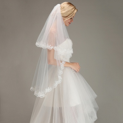 Two Layers Lace Edge Wedding Veil with Comb Soft Tulle Bridal Veil_5