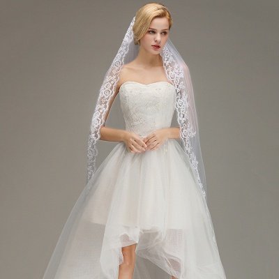 One Layer Wedding Veil with Comb Lace Edge Appliqued Bridal Veil?_3