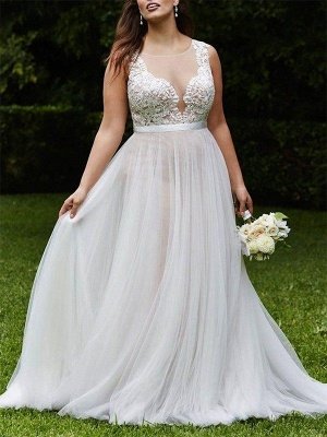Sleeveless Sexy Court Train Lace Bridal Gowns | Sexy Tulle Scoop Wedding Dresses_1