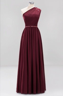 Elegant A-Line Burgundy Chiffon One-Shoulder Sleeveless Ruffles Floor-Length Bridesmaid Dresses with Beadings_10