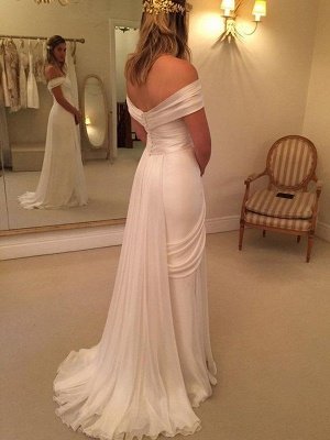 Sweep Train Chiffon Sexy Ruffles Off The Shoulder Sleeveless Wedding Dresses_3