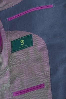 Schal Revers Revers zwei Knopfe hinten hellgrau Einreiher Casual Anzug_6