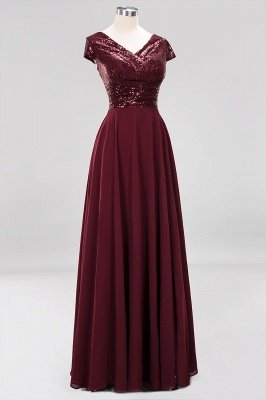 Elegant A-Line Burgundy Chiffon Sequined V-Neck Sleeveless Ruffles Floor-Length Bridesmaid Dresses_11