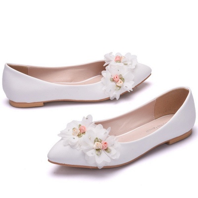 Fashion Pionted Toe PU Flat Wedding Shoes with Flowers_1