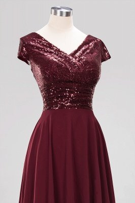 Elegant A-Line Burgundy Chiffon Sequined V-Neck Sleeveless Ruffles Floor-Length Bridesmaid Dresses_13