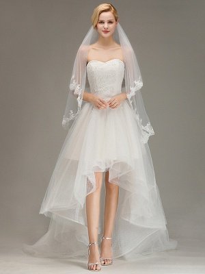 Two Layers Tulle  Appliques Comb Wedding Veil_1