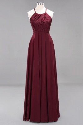 Halter Pleated Bridesmaid Dress Chiffon Sleeveless Floor Length Wedding Guest Dress_10