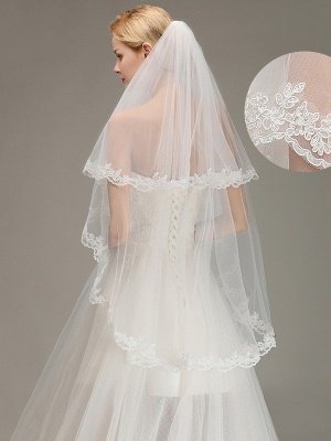 Two Layers Lace Edge Wedding Veil with Comb Soft Tulle Bridal Veil_1