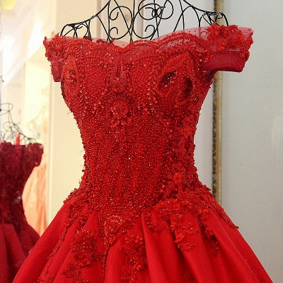 Chic Red A Line Off-the-Schulter Beadings Bateau-Abendkleid mit Schnürung_3
