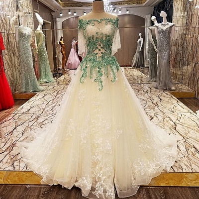 Gorgeous Lace-up A Line Off-the-shoulder Appliques Floor-Length Prom Dress With Beadings_1
