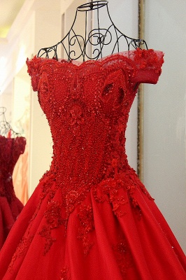 Chic Red A Line Off-the-Schulter Beadings Bateau-Abendkleid mit Schnürung_5
