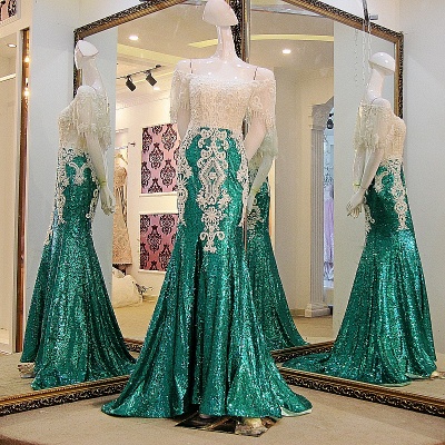 Decent Bateau Lace-up Off-the-shoulder Mermaid Floor-Length Appliques Prom Dress_3