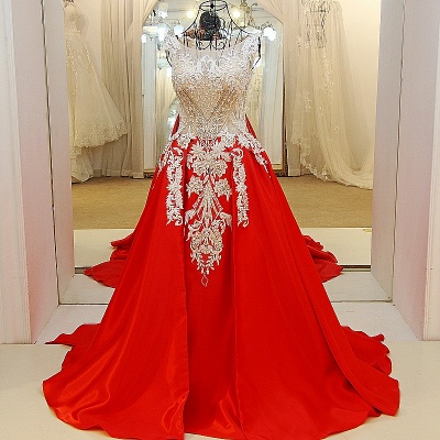 Exquisite Red Bateau Floor-Length Sleeveless A Line Appliques Evening Dress_4
