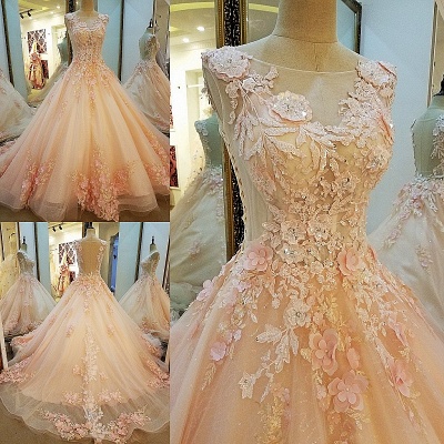 Elegant Bateau Sleeveless A Line Floor-length Beading Lace Appliques Prom Dress_3