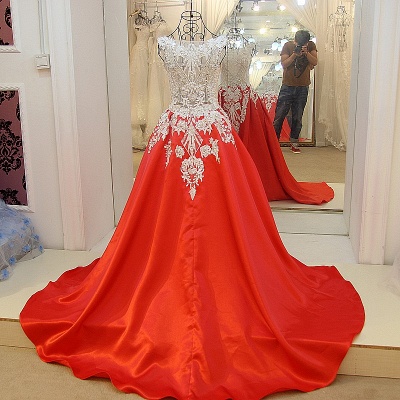 Exquisite Red Bateau Floor-Length Sleeveless A Line Appliques Evening Dress_3