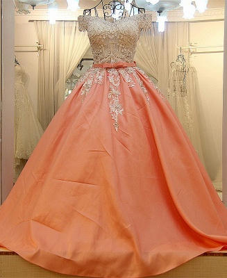 2021 V-neck Off-the-shoulder A-Line Floor-Length Appliques Prom Dress With Bow_1