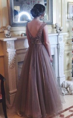 Chocolate Crystals  Tulle Sweep Train Prom Dress_1