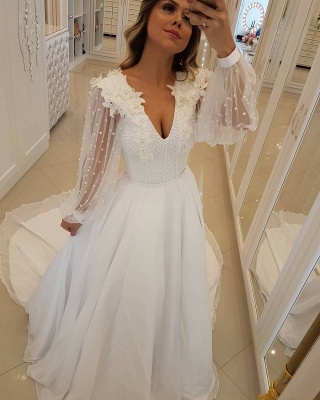 Robe de bal de mode à manches longues en tulle avec perles_1