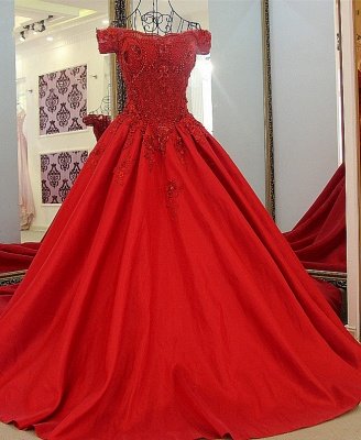 Chic Red A Line Off-the-Schulter Beadings Bateau-Abendkleid mit Schnürung_1