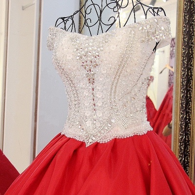 Popular Lace-up Appliques V-Neck Off-the-shoulder Ball Gown Evening Dress_5
