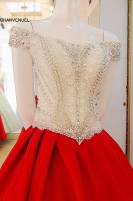 Popular Lace-up Appliques V-Neck Off-the-shoulder Ball Gown Evening Dress_3