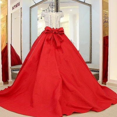 Popular Lace-up Appliques V-Neck Off-the-shoulder Ball Gown Evening Dress_4
