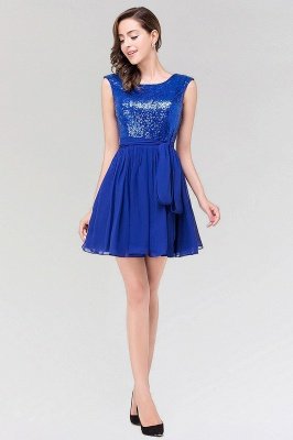 A-line Chiffon Square Sleeveless Bow Ruffles Mini Bridesmaid Dress with Sequins_4