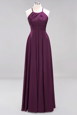 Halter Pleated Bridesmaid Dress Chiffon Sleeveless Floor Length Wedding Guest Dress_19