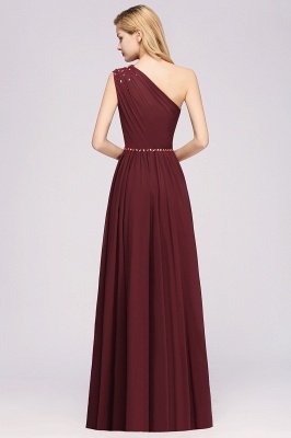 Elegante A-Linie Burgund Chiffon One-Shoulder Sleeveless Rüschen bodenlangen Brautjungfernkleider mit Perlenstickerei_36