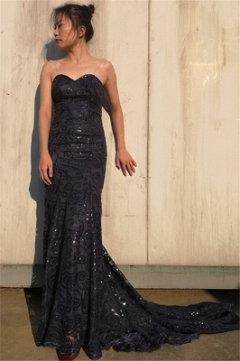 Elegant Black Sweetheart Appliques Sleeveless Mermaid Prom Dress_1