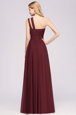 Elegant A-Line Burgundy Chiffon One-Shoulder Sleeveless Ruffles Floor-Length Bridesmaid Dresses_2