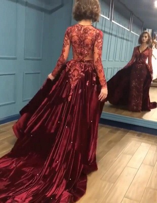 2021 Sparkle Beads Burgundy Velvet Long Sleeves Prom Dresses with Appliques BC0731_4