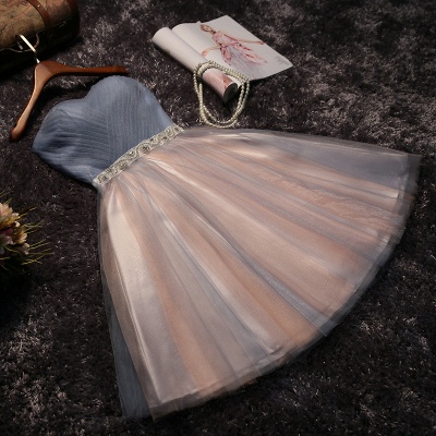 Atemberaubende trägerlose ärmellose A-Line Bow Lace Abendkleid_4
