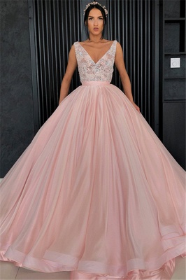 Charming Appliques V-Neck Sleeveless Prom Dress_1