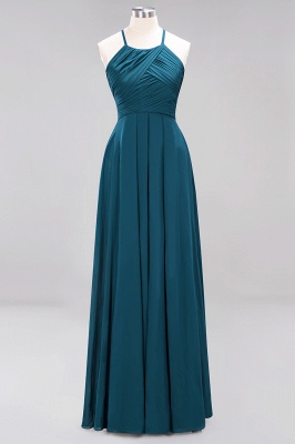 Halter Pleated Bridesmaid Dress Chiffon Sleeveless Floor Length Wedding Guest Dress_26