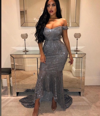 Sexy Off-the-Shoulder Sleeveless Sheath High Low Prom Dress_1