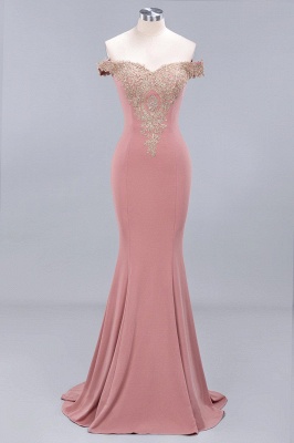Elegant Mermaid Off-The-Shoulder Floor-Length Mermaid Appliques Zipper Prom Dress_1