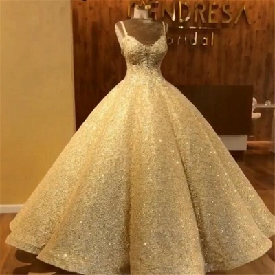 Elegantes correas de lentejuelas vestidos de novia | Vestidos de novia de encaje sin mangas de bola_3