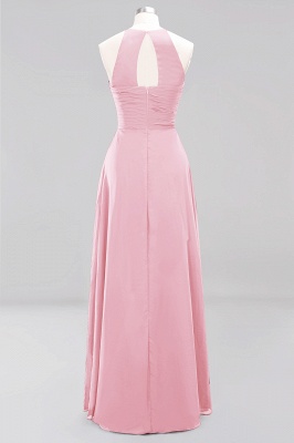 Halter Pleated Bridesmaid Dress Chiffon Sleeveless Floor Length Wedding Guest Dress_4