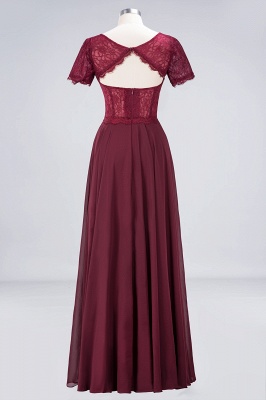 Elegant Princess Chiffon Lace Round-Neck Short-Sleeves Floor-Length Bridesmaid Dress_2