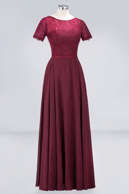 Elegant Princess Chiffon Lace Round-Neck Short-Sleeves Floor-Length Bridesmaid Dress_3