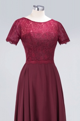 Elegant Princess Chiffon Lace Round-Neck Short-Sleeves Floor-Length Bridesmaid Dress_5