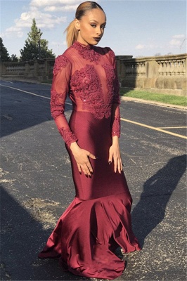 Unique Long Sleeves High Neck Mermaid Prom Dress_1