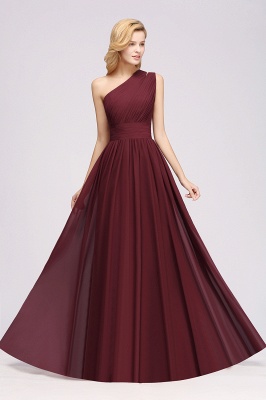 Elegante A-Linie Burgund Chiffon One-Shoulder Sleeveless Rüschen bodenlangen Brautjungfernkleider_4