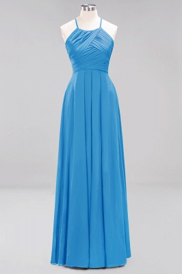 Halter Pleated Bridesmaid Dress Chiffon Sleeveless Floor Length Wedding Guest Dress_24