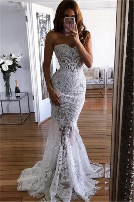 Sheer Tulle Lace Appliques Mermaid Bridal Gowns | Sweetheart  Beach Wedding Dresses for Summer_2