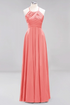 Halter Pleated Bridesmaid Dress Chiffon Sleeveless Floor Length Wedding Guest Dress_7