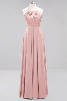 Halter Pleated Bridesmaid Dress Chiffon Sleeveless Floor Length Wedding Guest Dress_6