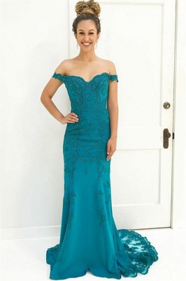 Charming Off-the-Shoulder Appliques Sleeveless Beading Floor-Length Prom Dress_1