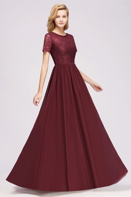 A-line Chiffon Lace Jewel Short-Sleeves Floor-length Bridesmaid Dress_3